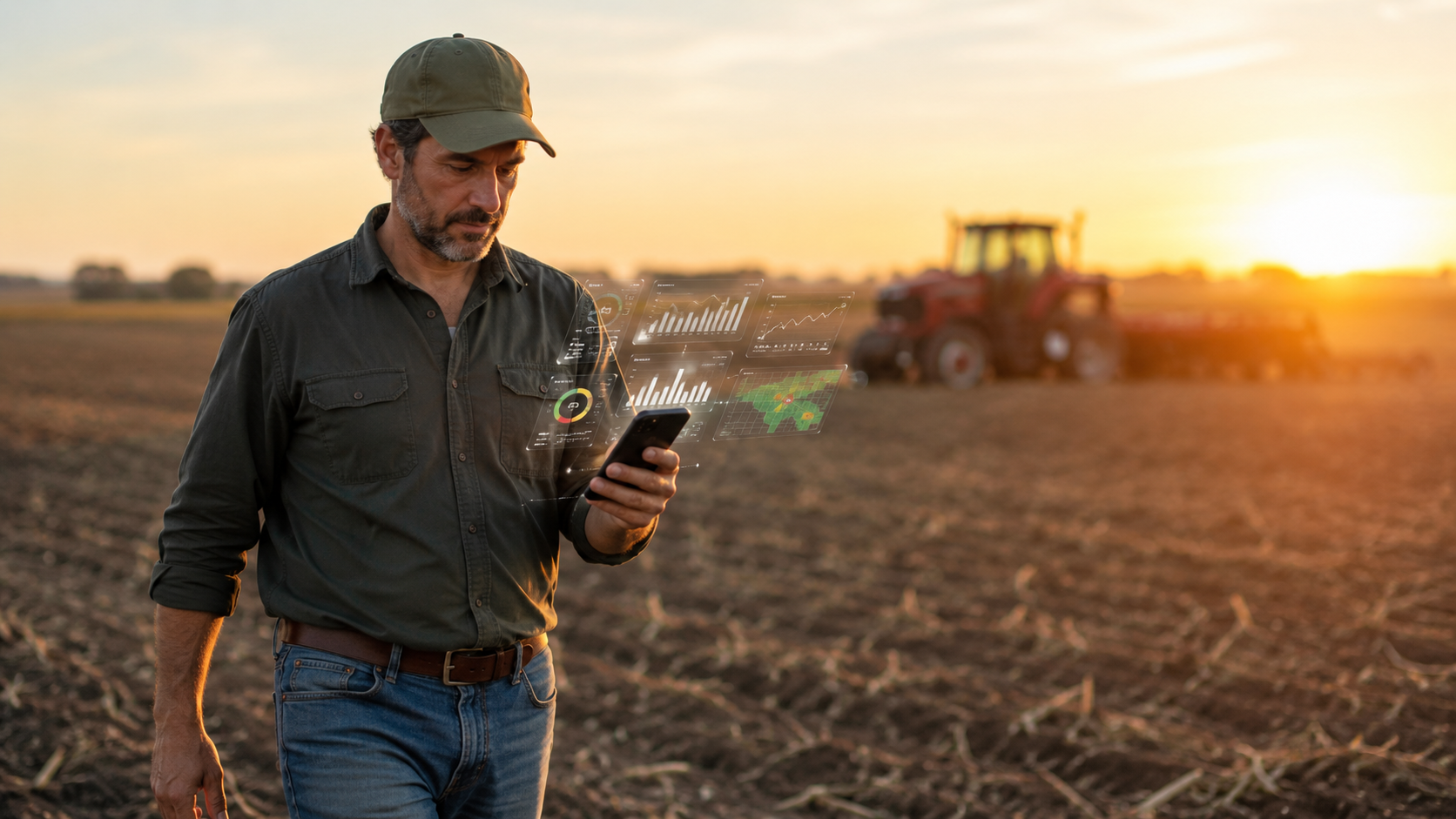 Productor usando inteligencia artificial para mejorar la gestión del trabajo en el campo